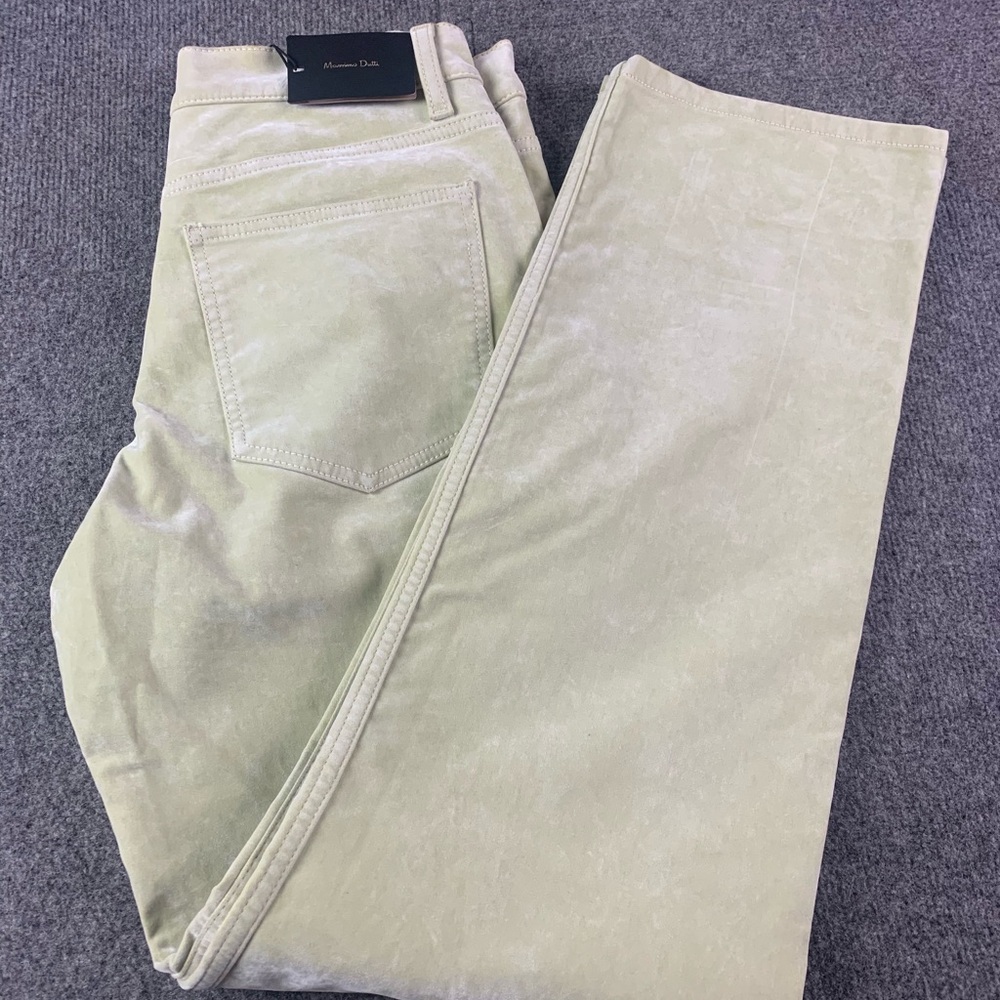 Massimo Dutti Womens Cotton Blend Velour Velvet Jeans Size 8 Lemon Green